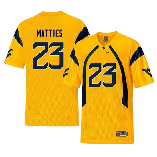 Men's West Virginia Mountaineers NCAA #23 Evan Matthes Yellow Authentic Nike Throwback Stitched College Football Jersey KL15M64KB